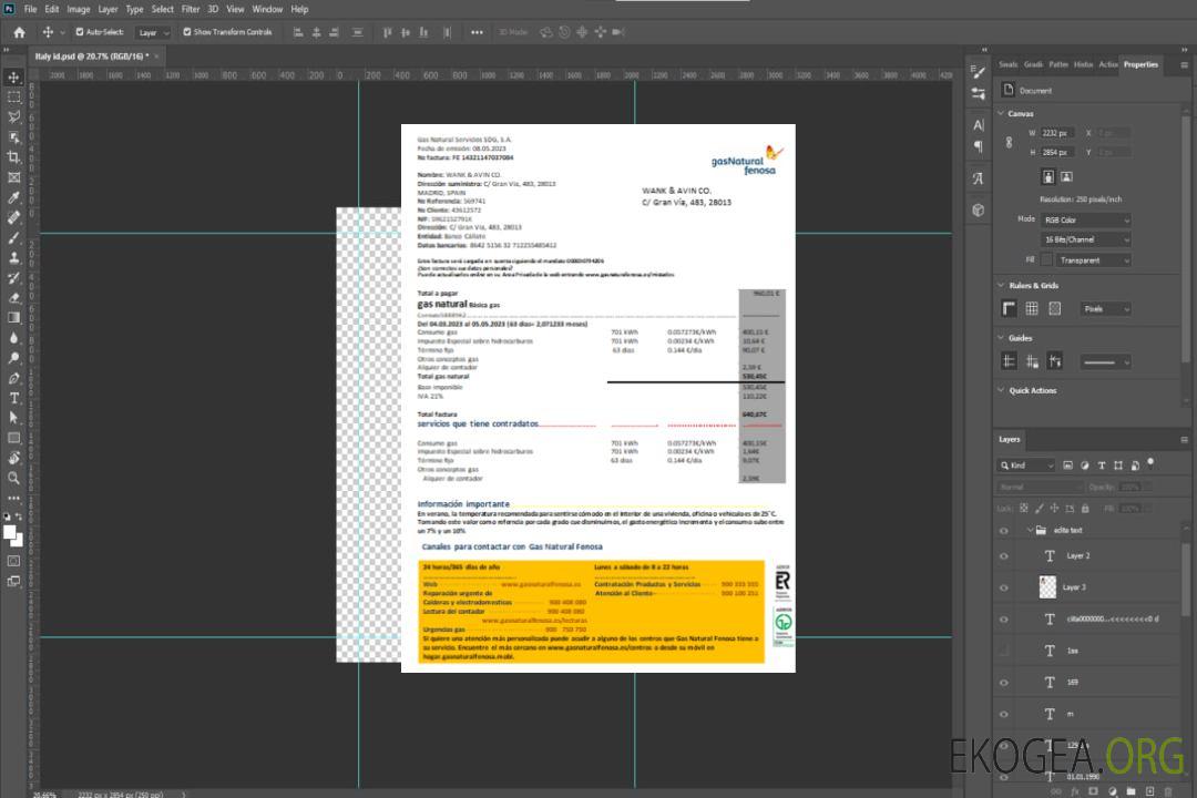 Espagne GasNatural fenosa facture commerciale de service public, SCR template